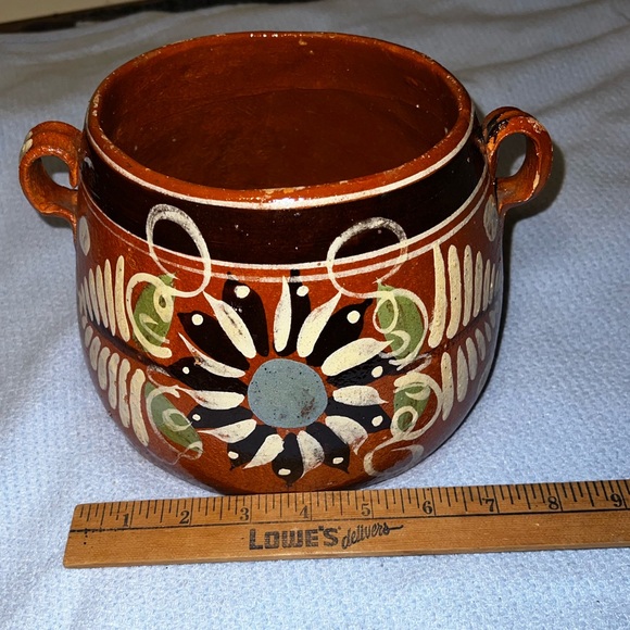Mid Century Tlaquepaque Bean Pot Redware Pottery Mexico Hand Painted Vintage - Picture 12 of 12